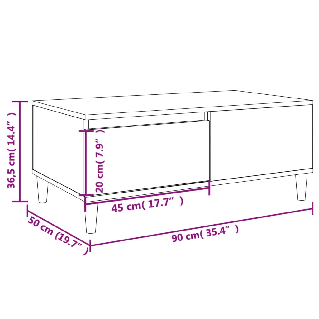 Salontafel 90X50X36,5 Cm Bewerkt Hout Wit