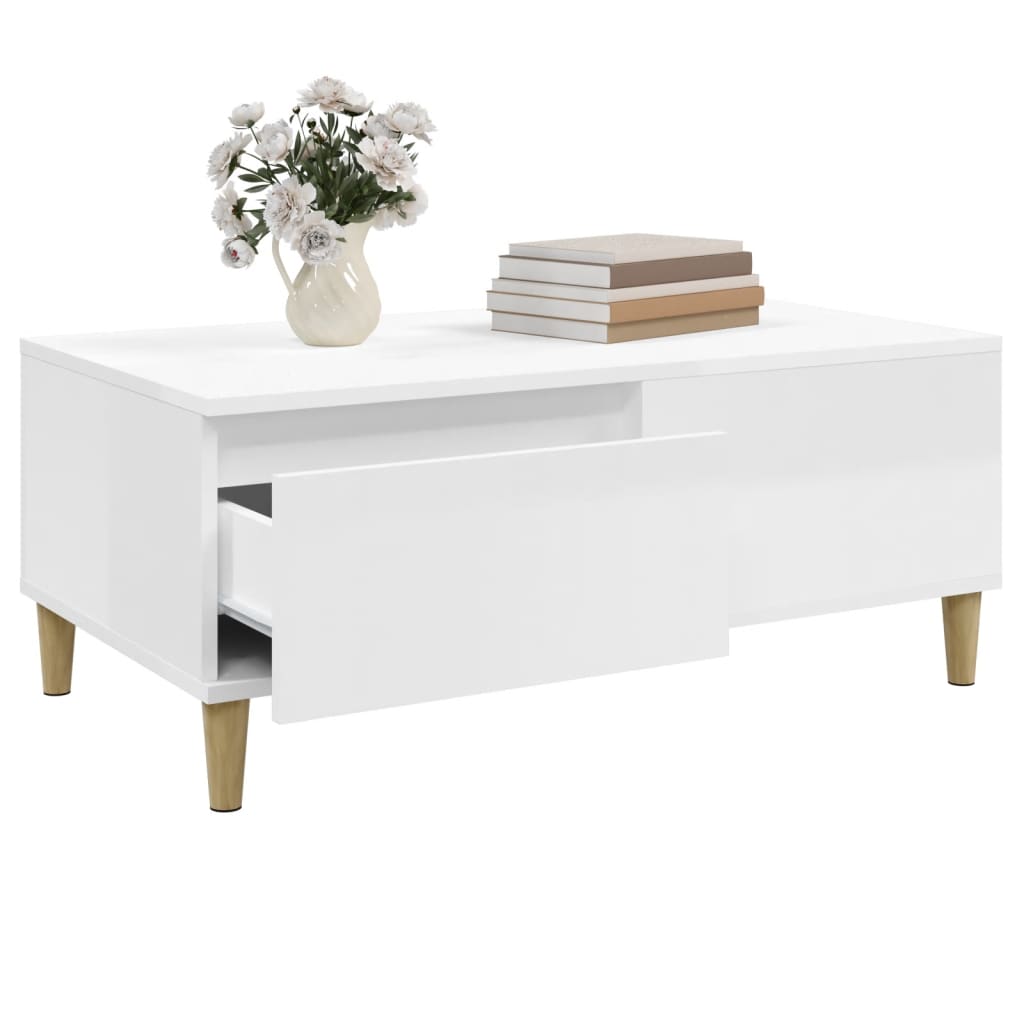 Salontafel 90X50X36,5 Cm Bewerkt Hout Hoogglans Wit