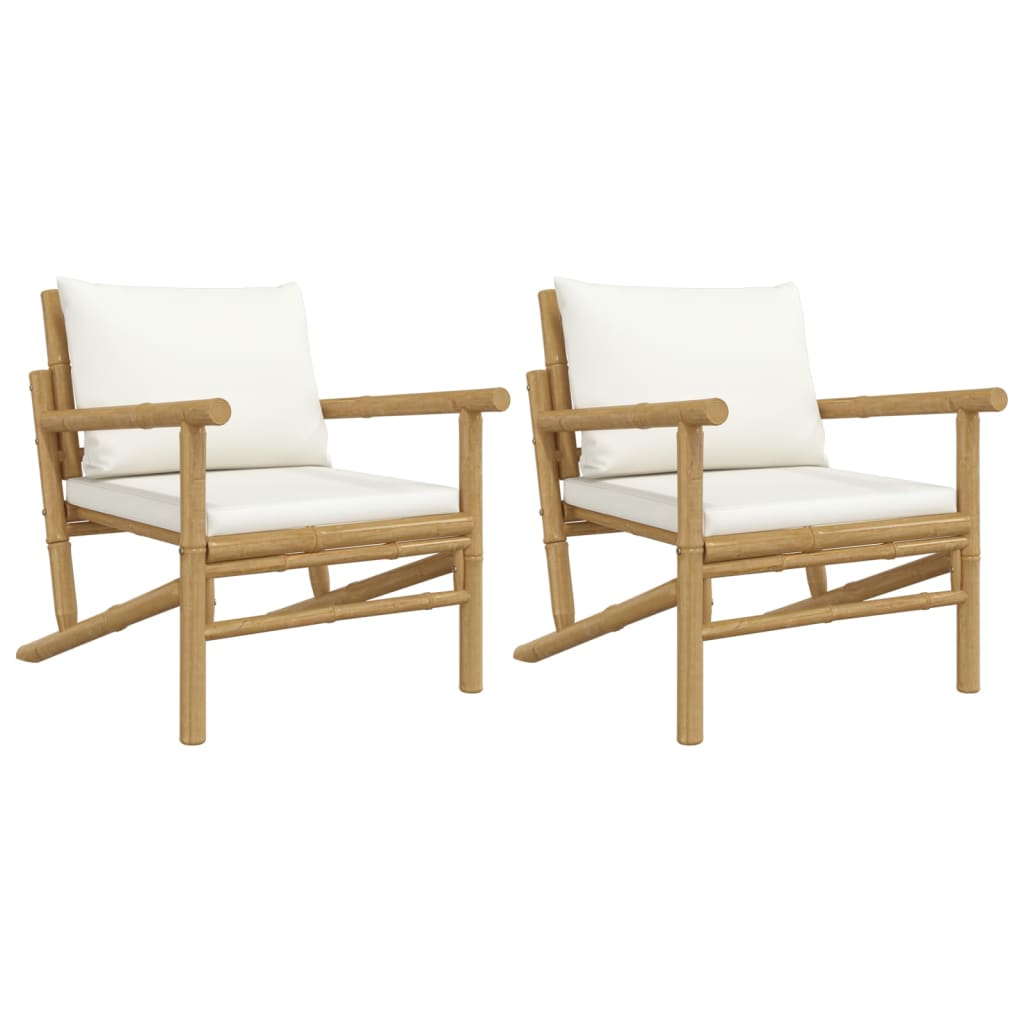 Tuinstoelen 2 St Met Crèmewitte Kussens Bamboe