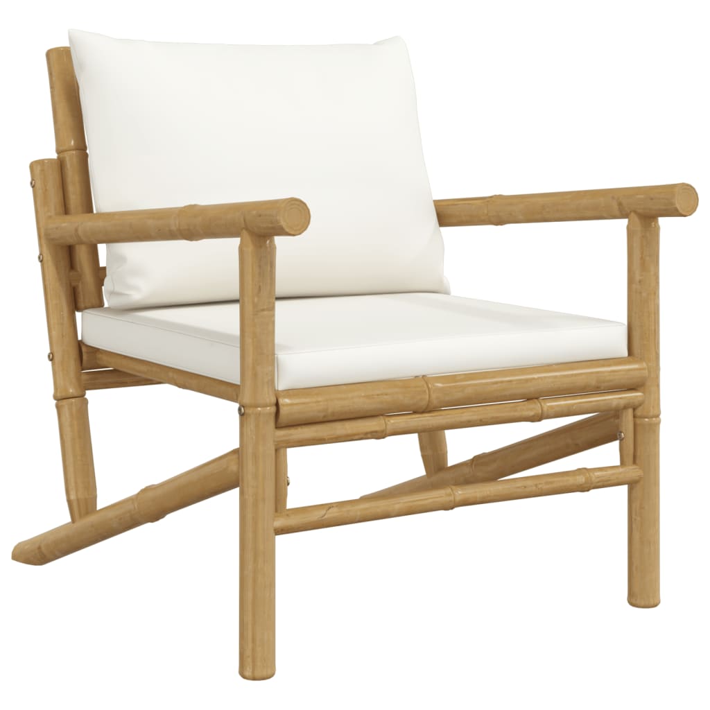 Tuinstoelen 2 St Met Crèmewitte Kussens Bamboe
