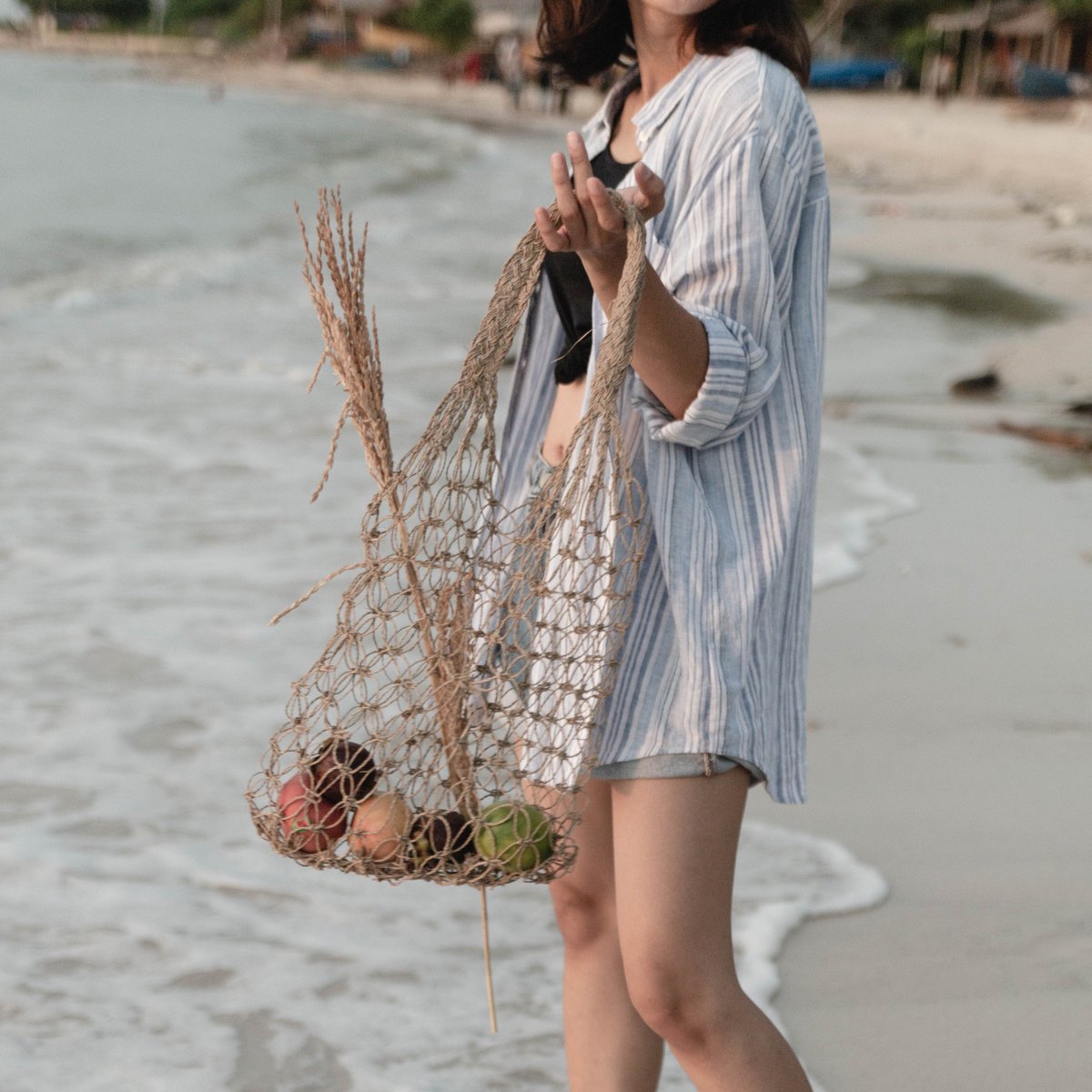 Raffia touwtas | Handgeweven herbruikbare boodschappentas Lichte draagtas | Handgeweven boodschappentas JEMARI