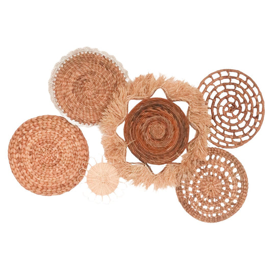 Tropische wanddecoratieset 6 gemengde stukken DALUM Boho Decor handgeweven van natuurlijke materialen